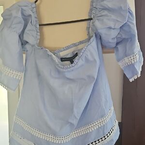 White House Black Market Light Blue Lace Trim Blouse